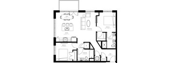 A black and white floor plan of a house with labeled rooms.