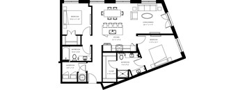 A black and white image of a floor plan for a house with labeled rooms and their dimensions.