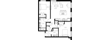 A black and white floor plan of a house with labeled rooms.