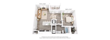 a 1 bedroom floorplan is shown with a wood floor