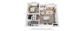 a 1 bedroom floorplan is shown with a living room