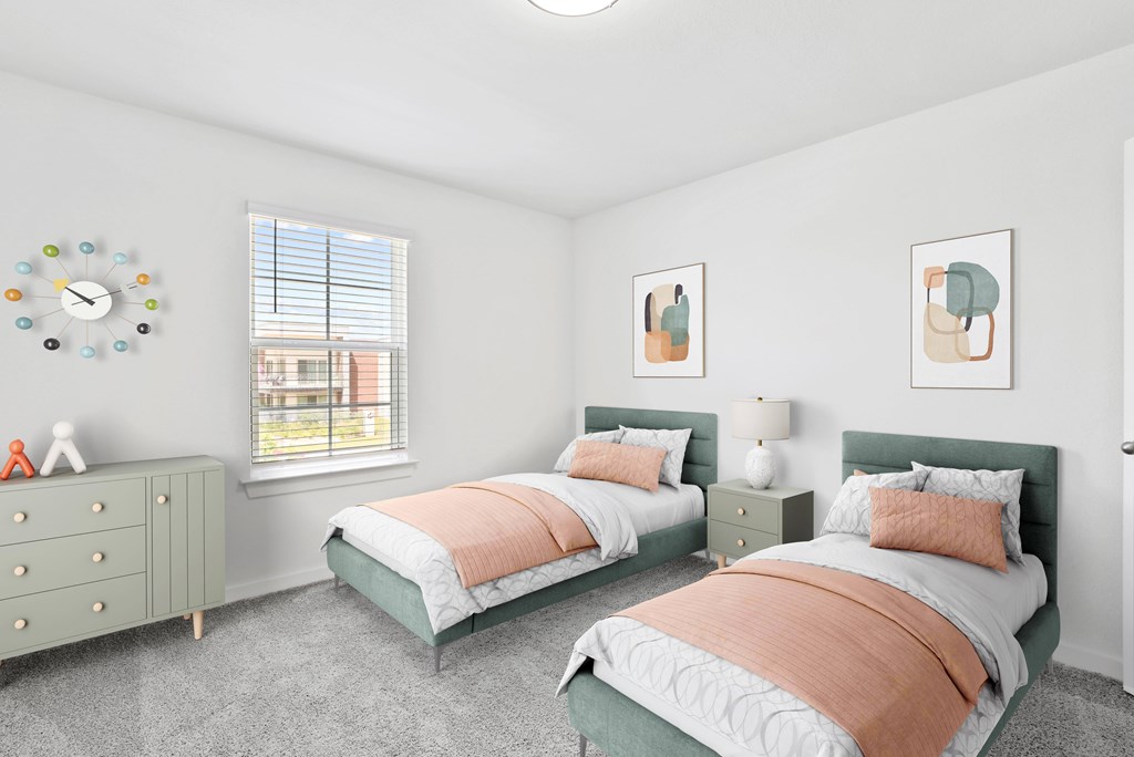 Upstairs bedroom with large windows