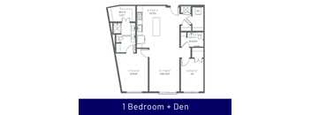 A floor plan of a one bedroom apartment with a den.
