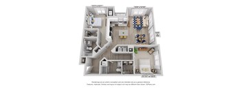 Two bedroom, two bathroom apartment home at 1216 sq. ft.