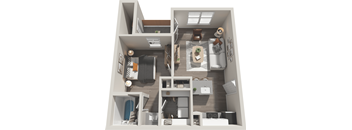 a 3d rendering of a floor plan with a bedroom and living room
