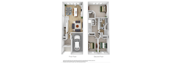 two views of a floor plan of a car in a