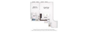 a floor plan of a bedroom with a bathroom and a kitchen