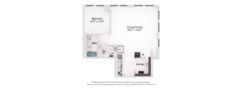 a floor plan of a studio apartment with a bedroom and a living room