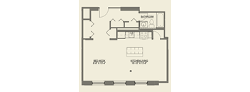 A studio floor plan at Cobbler Square Lofts