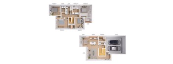 A floor plan of a two-bedroom apartment with a garage.