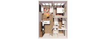 A small, modern kitchen with a sink, stove, and refrigerator.