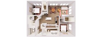 A dollhouse with a white and brown color scheme.