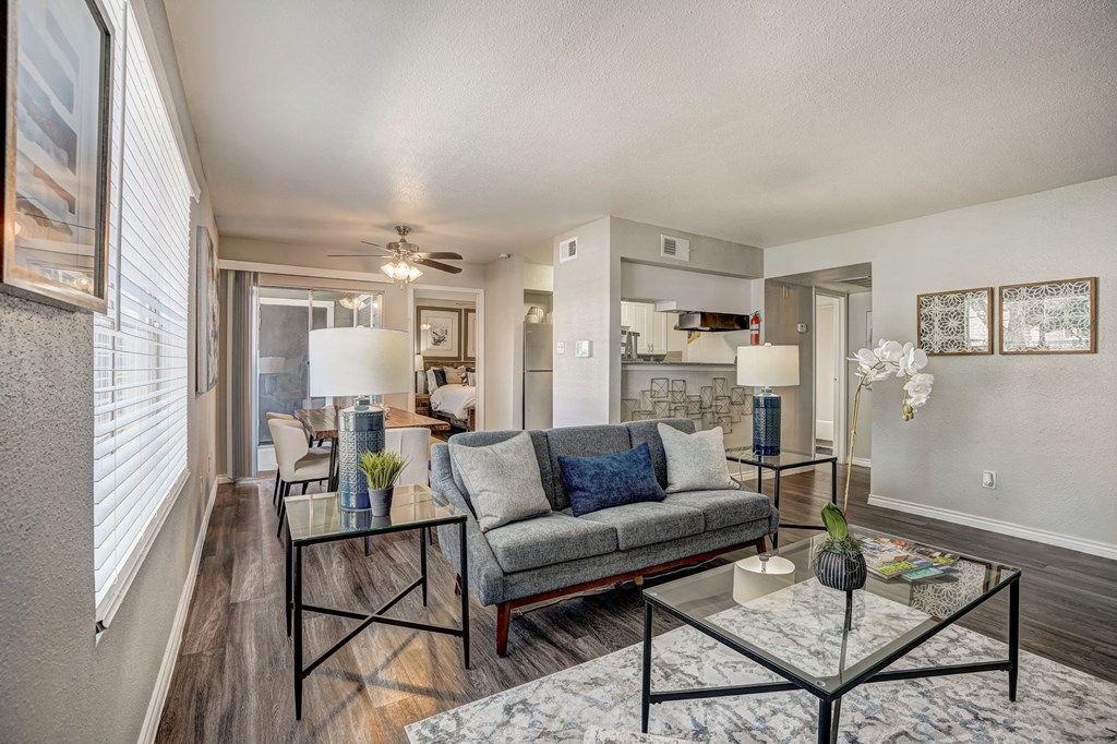a living room with a couch and a coffee table