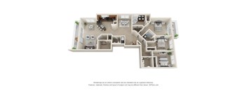Cortina Three Bedroom Two and a Half Bath 3D Floor Plan Drawing