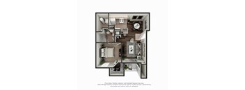 Crestwood 1 BR 1 BA 3D Floor Plan