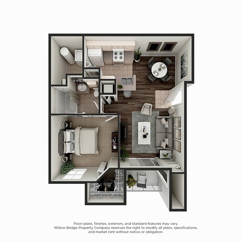 Crestwood 1 BR 1 BA 3D Floor Plan
