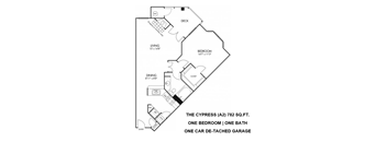 Cypress Floorplan - 1 bed, 1 bath, 786 square feet.