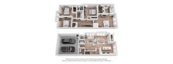 A floor plan of a two-story house with a garage and a living room.