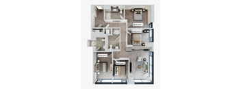 A diagram of a house layout with four bedrooms.