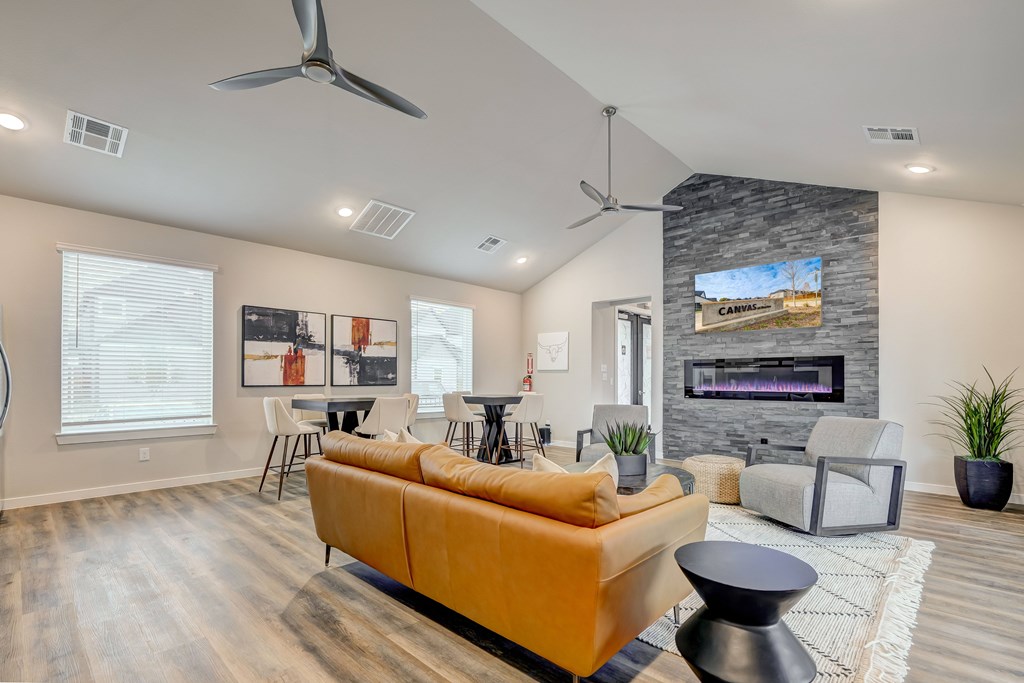 Clubhouse lounge at Canvas at Denton homes for rent