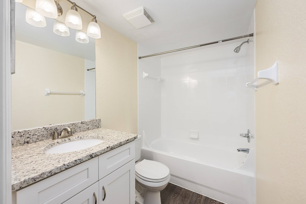 a bathroom with a tub sink and toilet and a mirror