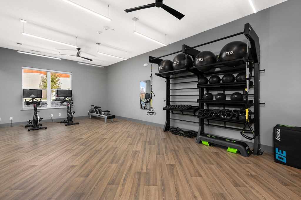 the gym at the flats at big tex apartments