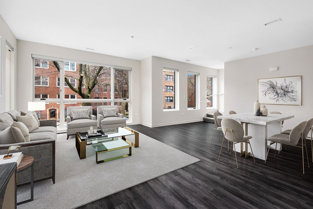a living room with a couch and a table