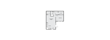 A floor plan of a house with a living room, dining room, kitchen, bedroom, bathroom, and closet.