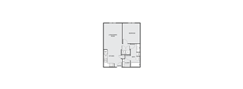 A floor plan of a house with a living/dining room, kitchen, bathroom, and bedroom.