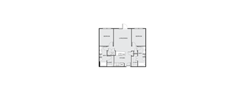 A floor plan of a house with two bedrooms, a living/dining area, a kitchen, a bathroom, and a closet.