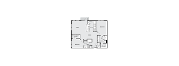 A floor plan of a house with a living room, two bedrooms, a kitchen, a dining room, a bathroom, and a closet.