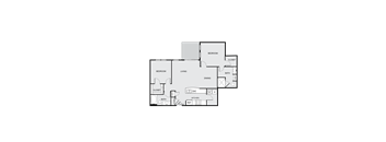 A floor plan of a house with two bedrooms, a living room, a dining room, a kitchen, a bathroom, and a closet.