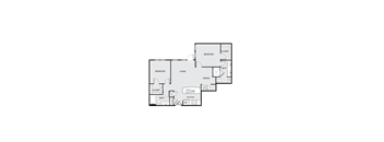 A floor plan of a house with two bedrooms, a living room, a dining room, a kitchen, a bathroom, and a closet.