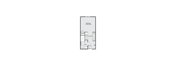 A floor plan of a bedroom, living room, kitchen, and bathroom.