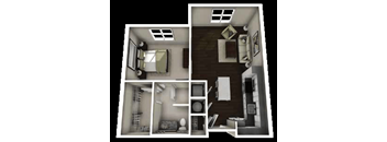 A black and white image of a dollhouse interior.