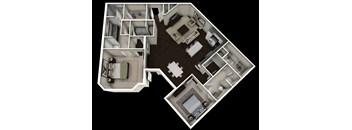 A 3D floor plan of a house with multiple rooms.