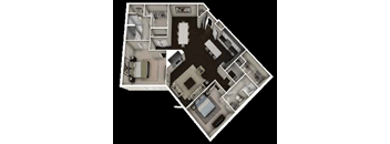 A 3D floor plan of a house with multiple rooms.