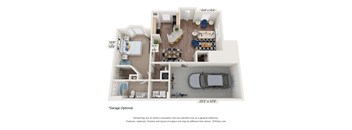 A 3D floor plan of a house with a garage option.
