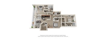 A 3D floor plan of a multi-level residential building.