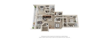 Dorado Two Bedroom Two Bath 3D Floor Plan Drawing