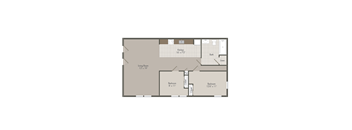A floor plan of a house with two bedrooms, a living room, a kitchen, and a bathroom.