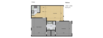 a floor plan of a small house with a bedroom and a bathroom