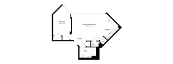a floor plan of a unit with a bedroom and a living room