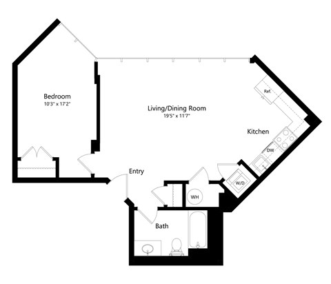 a floor plan of a unit with a bedroom and a living room