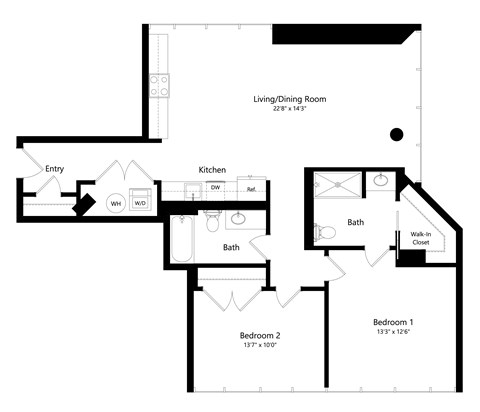 a floor plan of a house with a bedroom and a living room