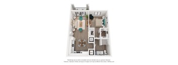 a 1 bedroom floorplan with a bedroom and a living room