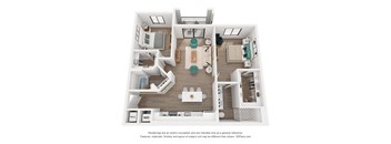 a 1 bedroom floorplan is shown in this rendering