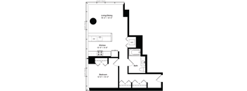 the floor plan of a small house with a bedroom and a living room