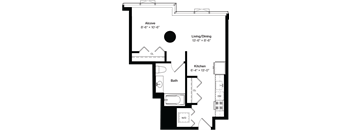a floor plan of a small house with a bedroom and a living room