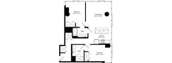 a floor plan of a small house with a bedroom and a living room